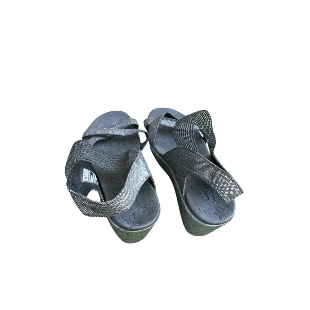 Skechers Beverlee High Tea Wedge‎ Sandals Womens Size 9 Wide Black Slip On Shoes